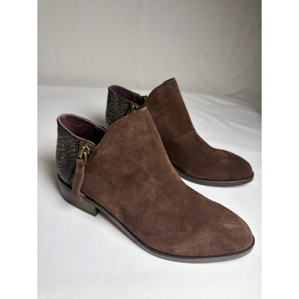 Suede Snakeskin Very Volatile Ankle Booties Women 7.5 Brown Excellent